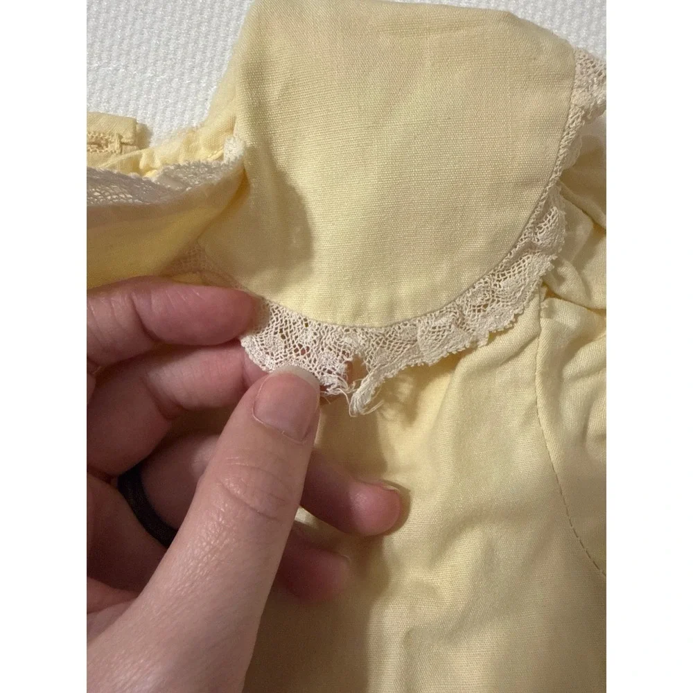 VTG Tiny Togs Town Girls 2T‎ Yellow Collared Dress Embroidered Strawberries